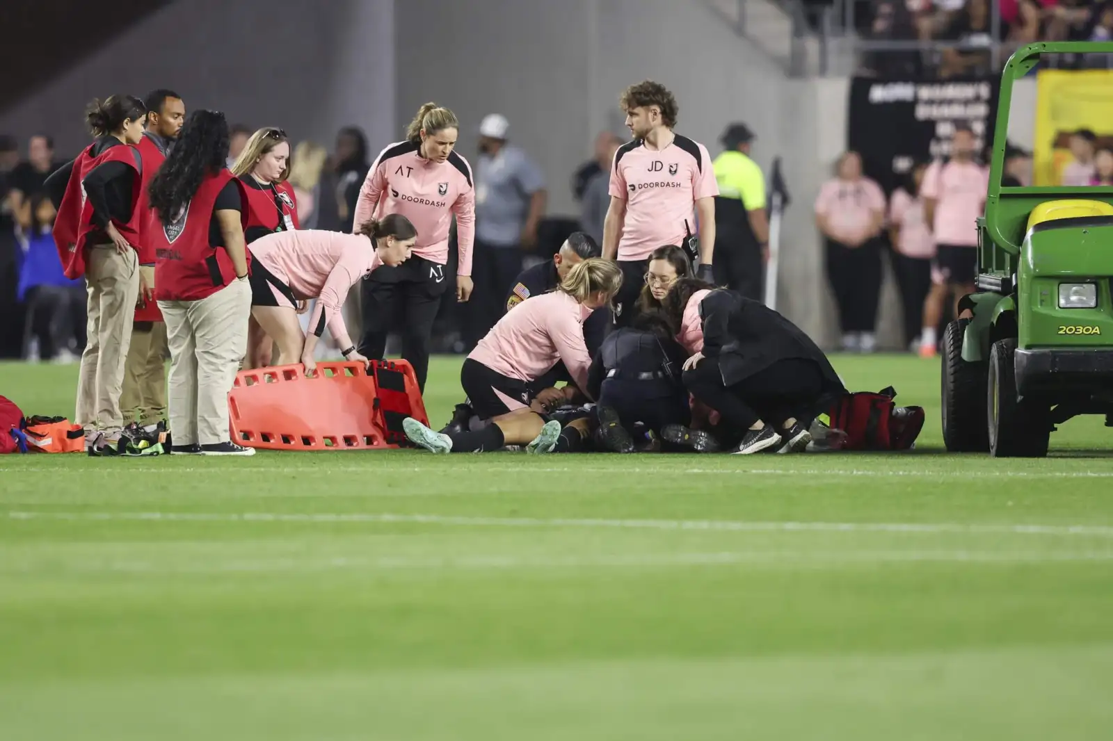 Angel City defender Savy King collapsed during the match